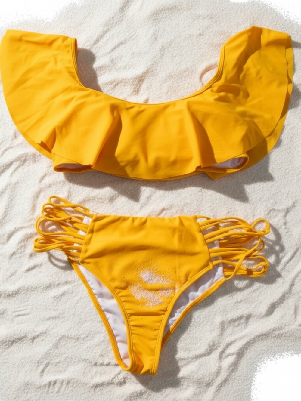 Yellow Ruffle Off-Shoulder Bikini Set - Kids Swim